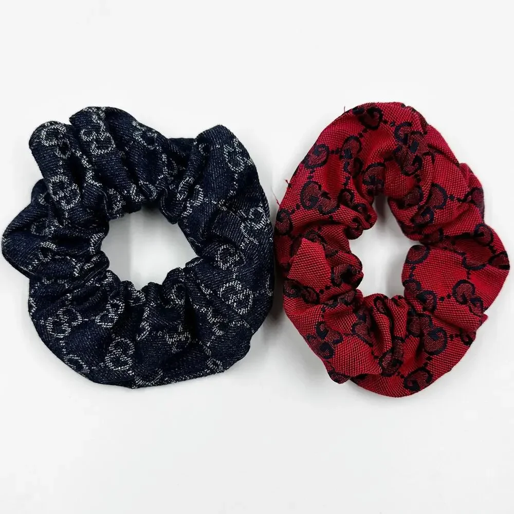 Gemelli Stephie Red & Blue Set Monogram Scrunchie Hair Tie Elastic Accessory NWT